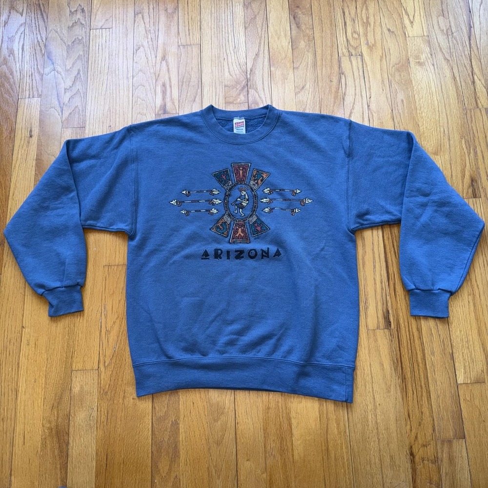 Vintage Soffe Sweatshirt Mens M Blue Arizona Kokopelli Graphic Crewneck‎ 90s